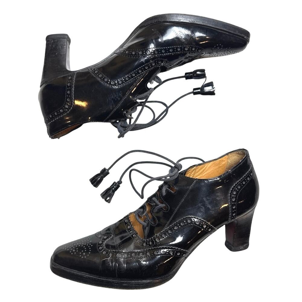 Ralph Lauren Rare Made in Italy Patent Leather Lace-Up Oxfords Almond Heels 8.5